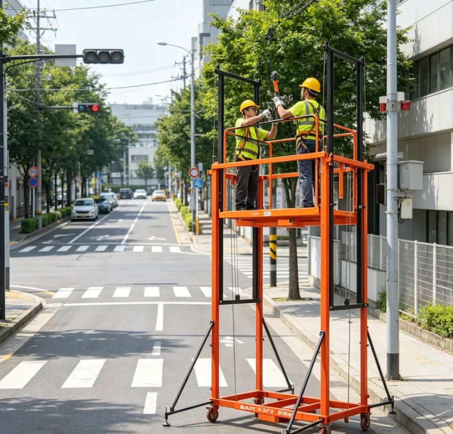 Foldable Electric Scaffolding Lift Platform Portable Electric Lift Powered Scaffolding System Heavy Duty Steel Frame